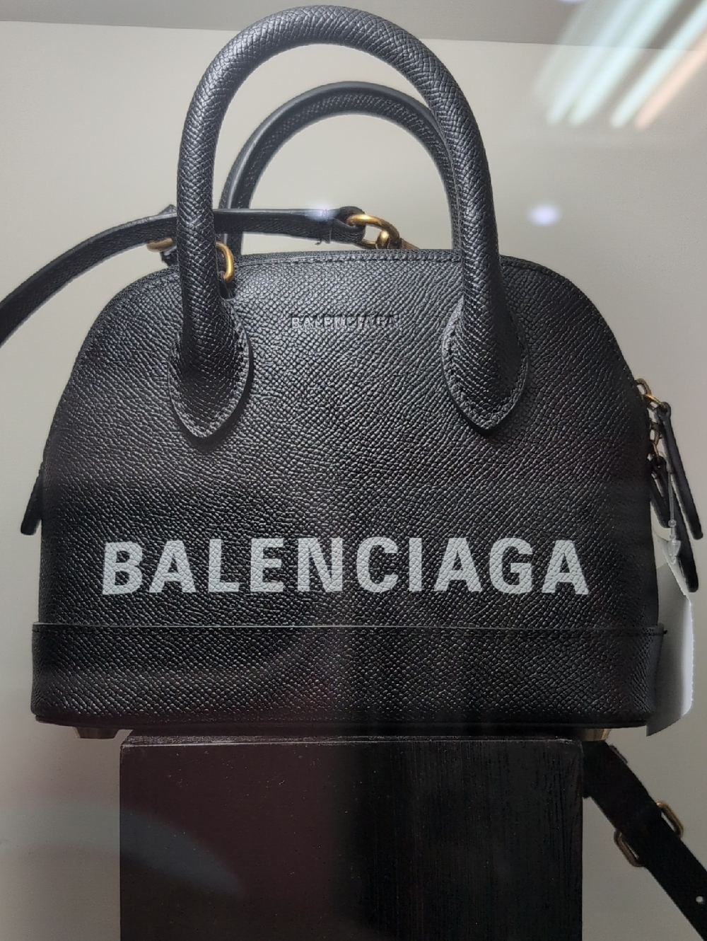 Balenciaga Black Textured Dome Satchel with Gold Hardware